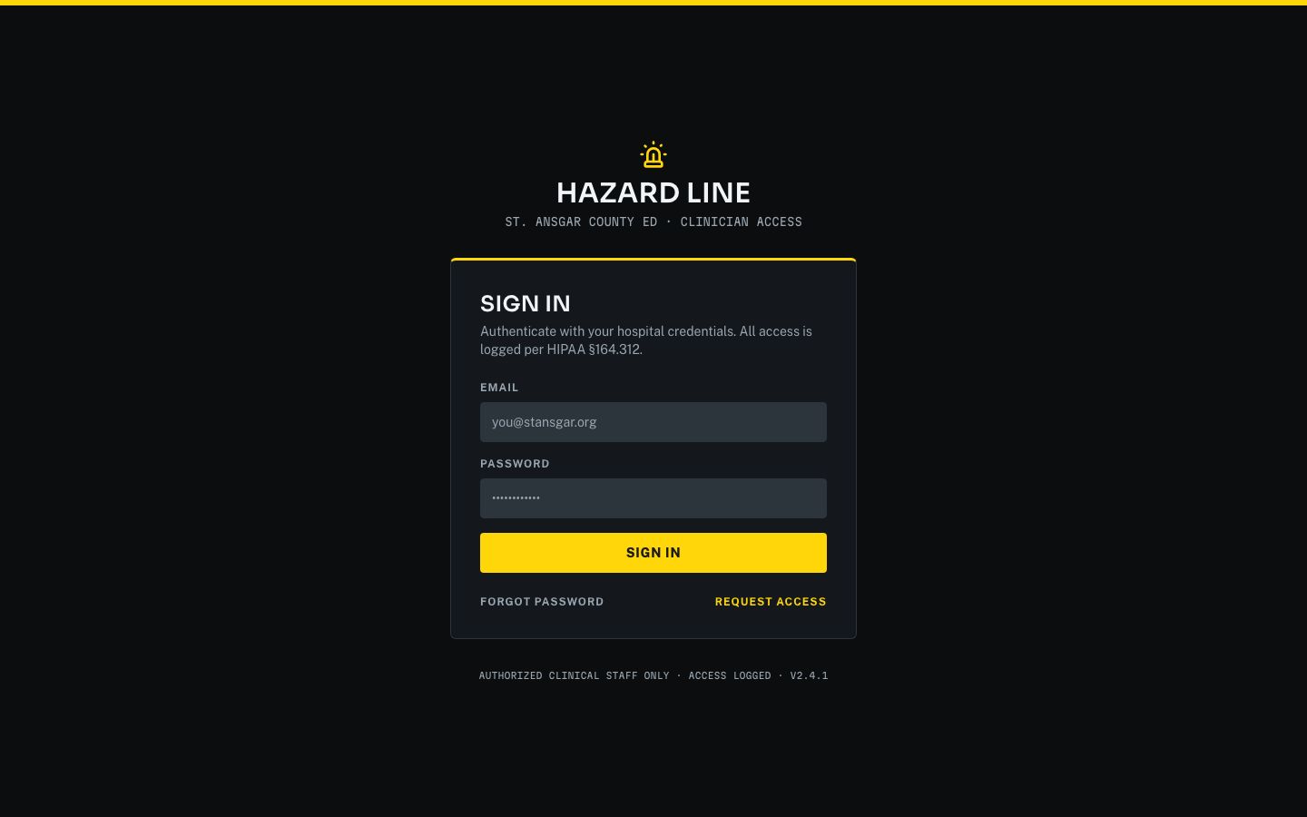 Hospital Dashboard UI Template — login page screenshot