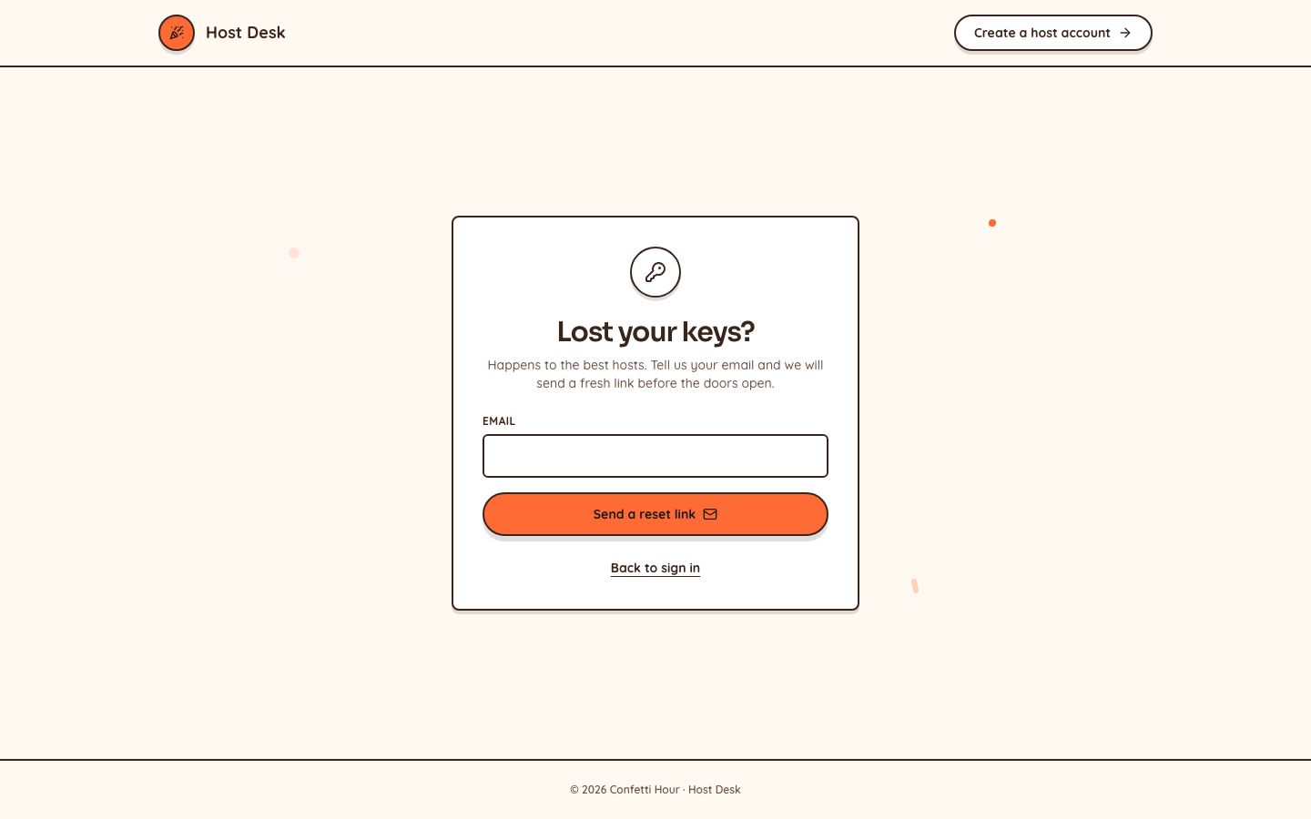 Event Check-In App Template — forgot password page screenshot