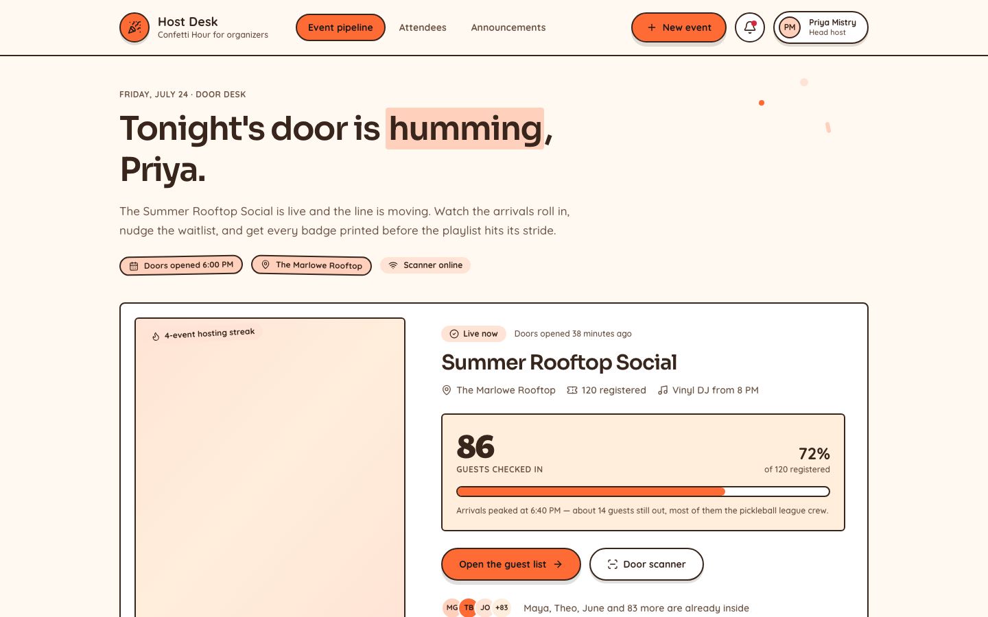Event Check-In App Template — home page screenshot
