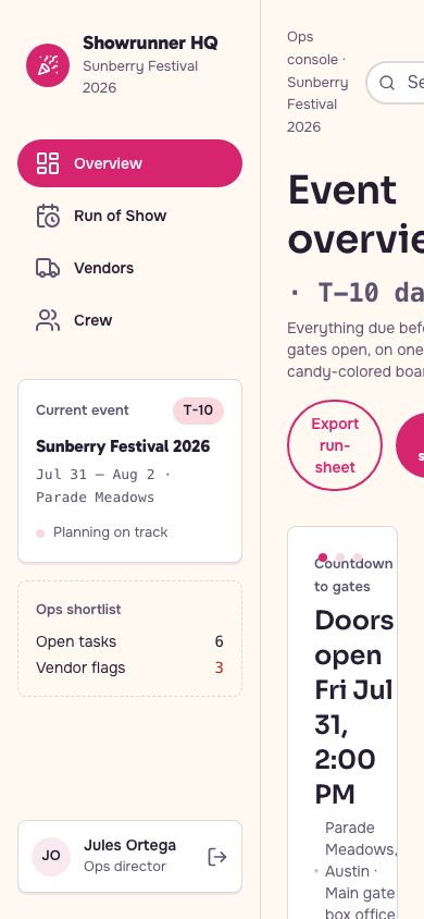 Event Management Dashboard Template — responsive mobile layout