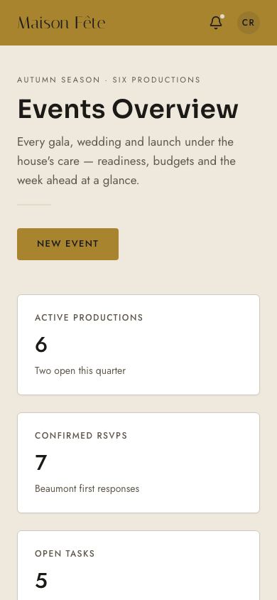 Event Planning Dashboard Template — responsive mobile layout