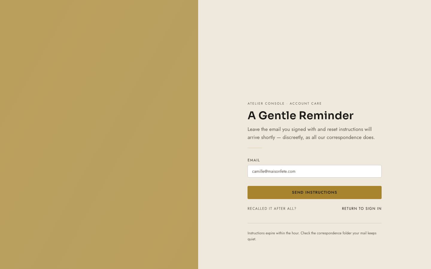 Event Planning Dashboard Template — forgot password page screenshot