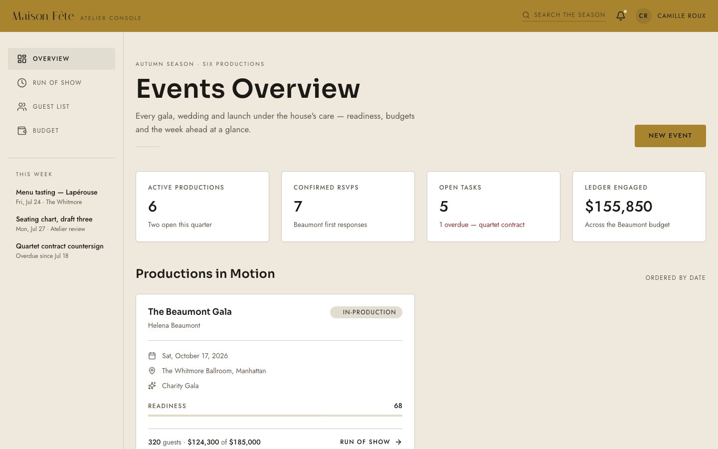 Event Planning Dashboard Template — home page screenshot