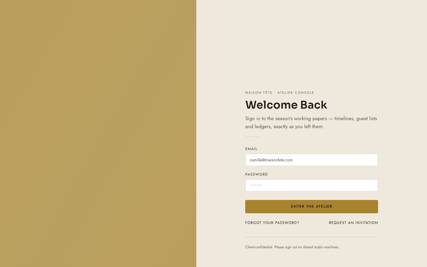 Event Planning Dashboard Template — login page screenshot