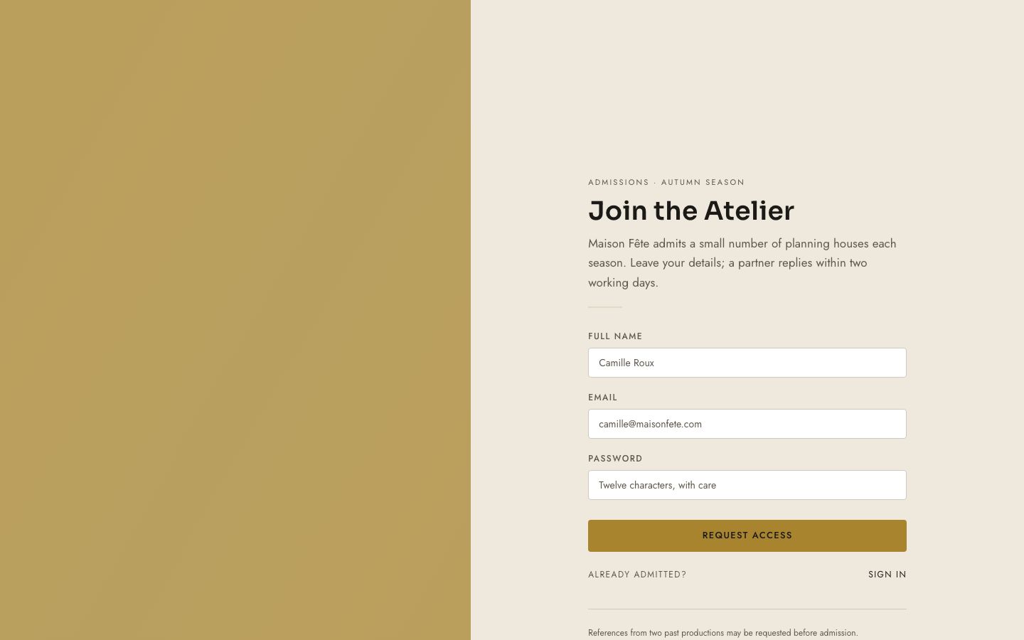 Event Planning Dashboard Template — signup page screenshot