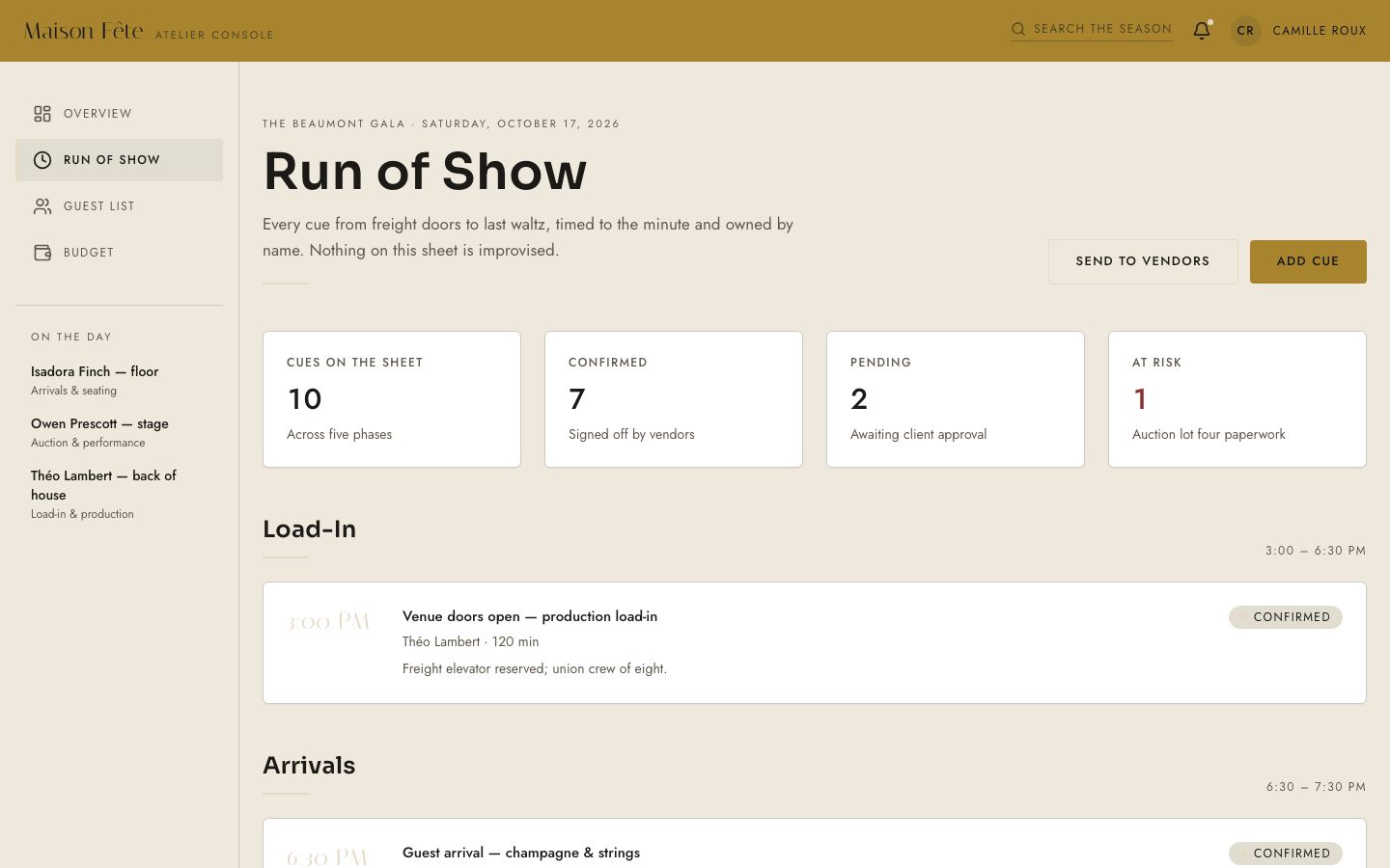 Event Planning Dashboard Template — timeline page screenshot