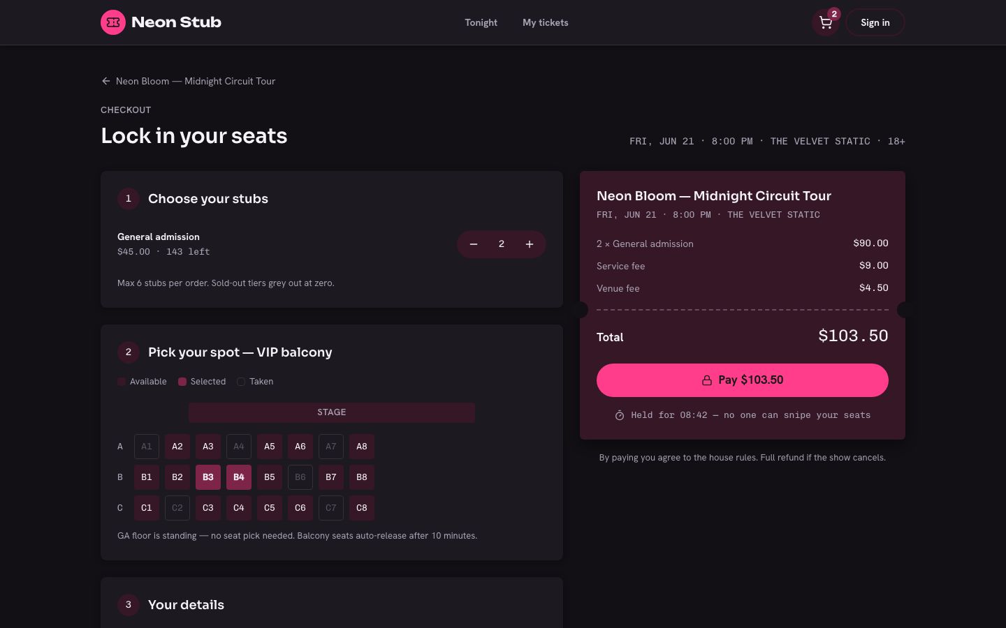 Event Ticketing App Template — checkout page screenshot