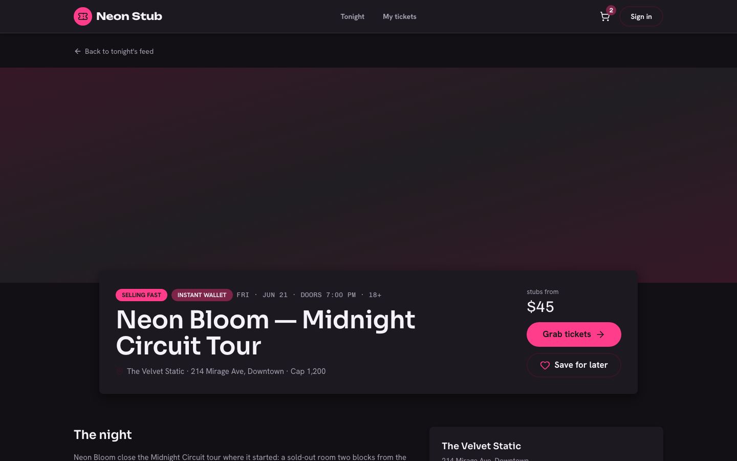 Event Ticketing App Template — event page screenshot