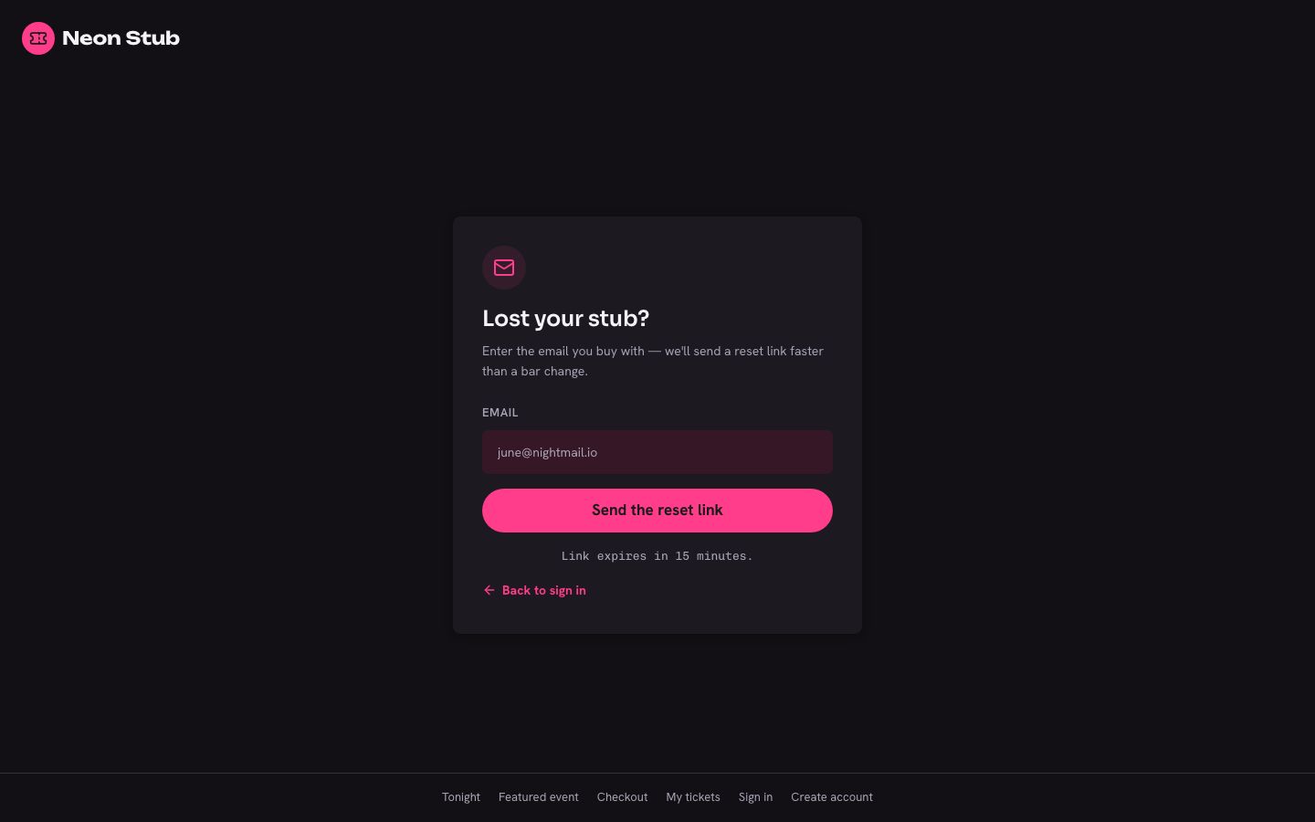 Event Ticketing App Template — forgot password page screenshot