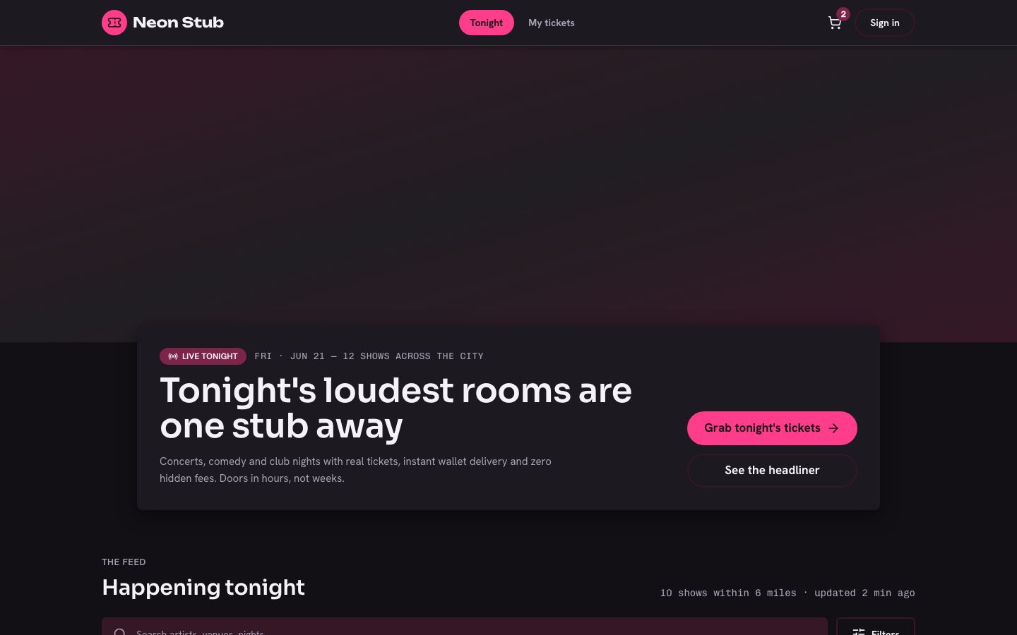 Event Ticketing App Template — home page screenshot