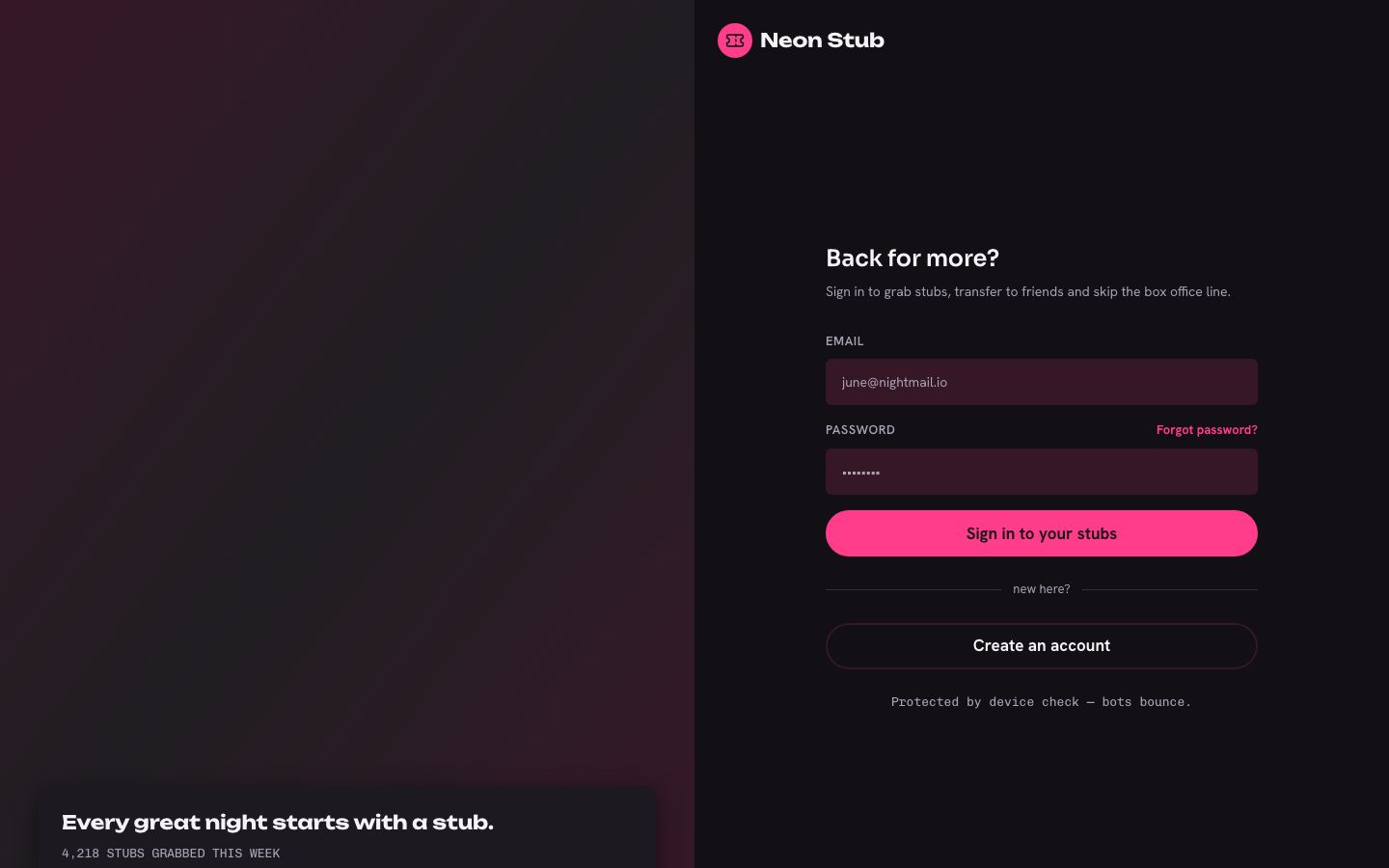 Event Ticketing App Template — login page screenshot
