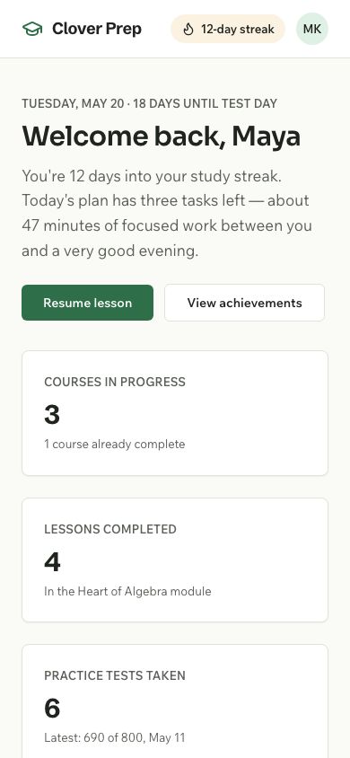 Exam Prep App Template — responsive mobile layout
