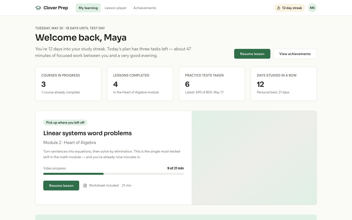 Exam Prep App Template — home page screenshot