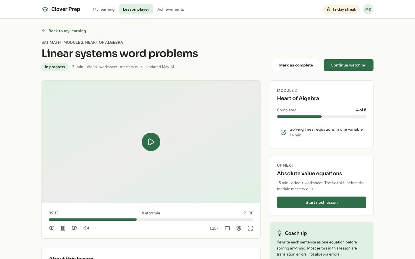 Exam Prep App Template — lesson page screenshot