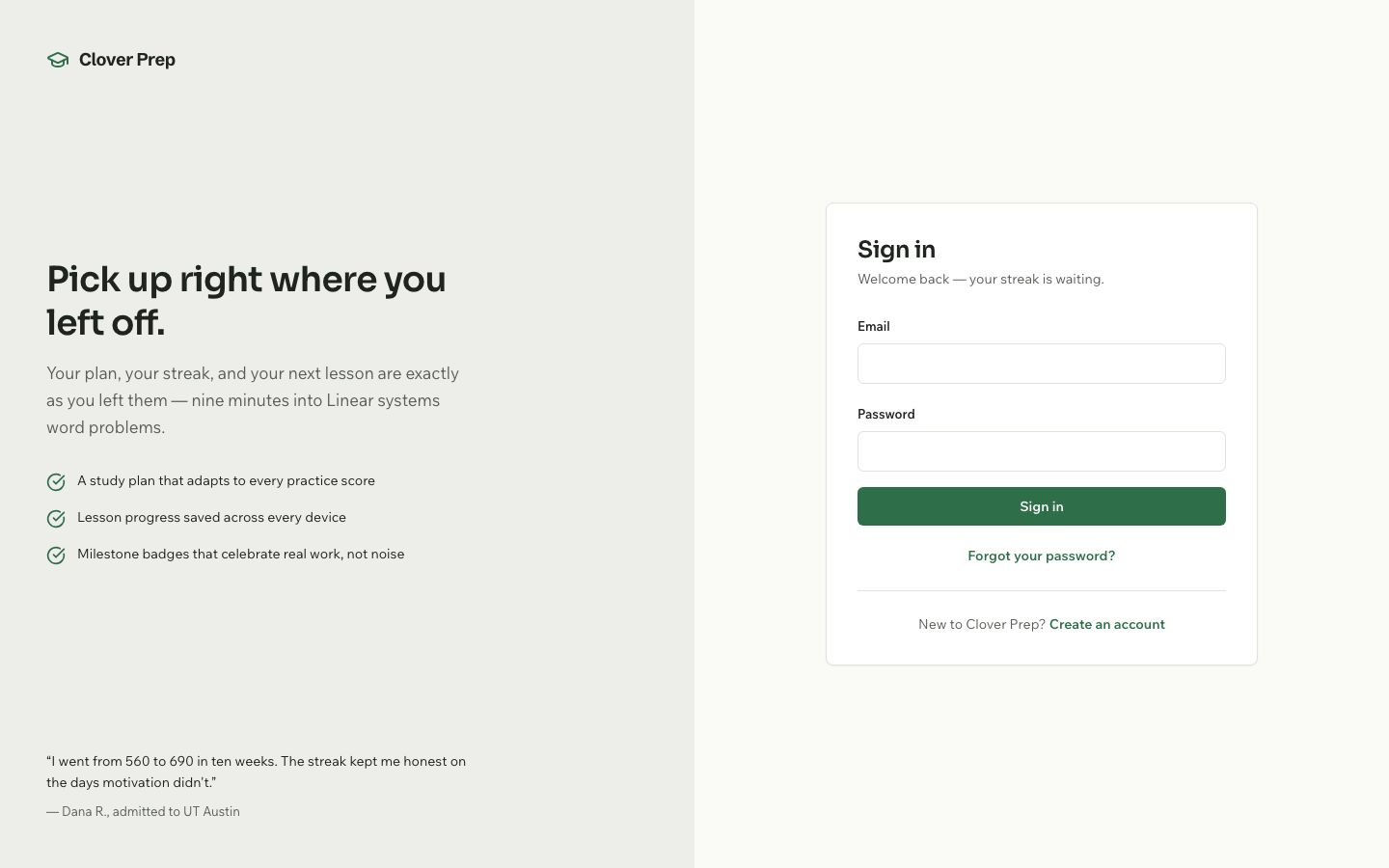 Exam Prep App Template — login page screenshot