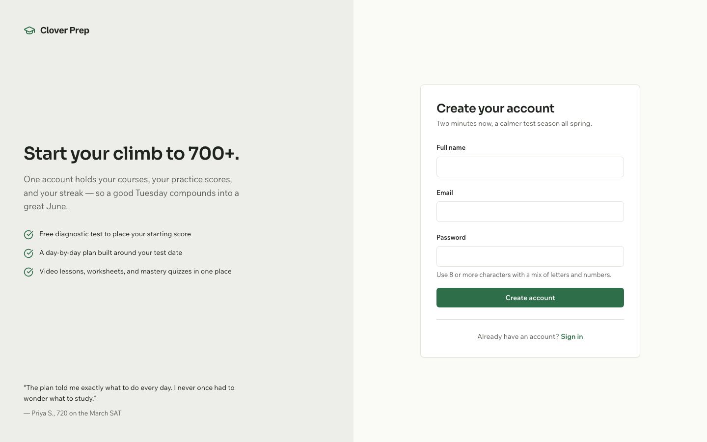 Exam Prep App Template — signup page screenshot