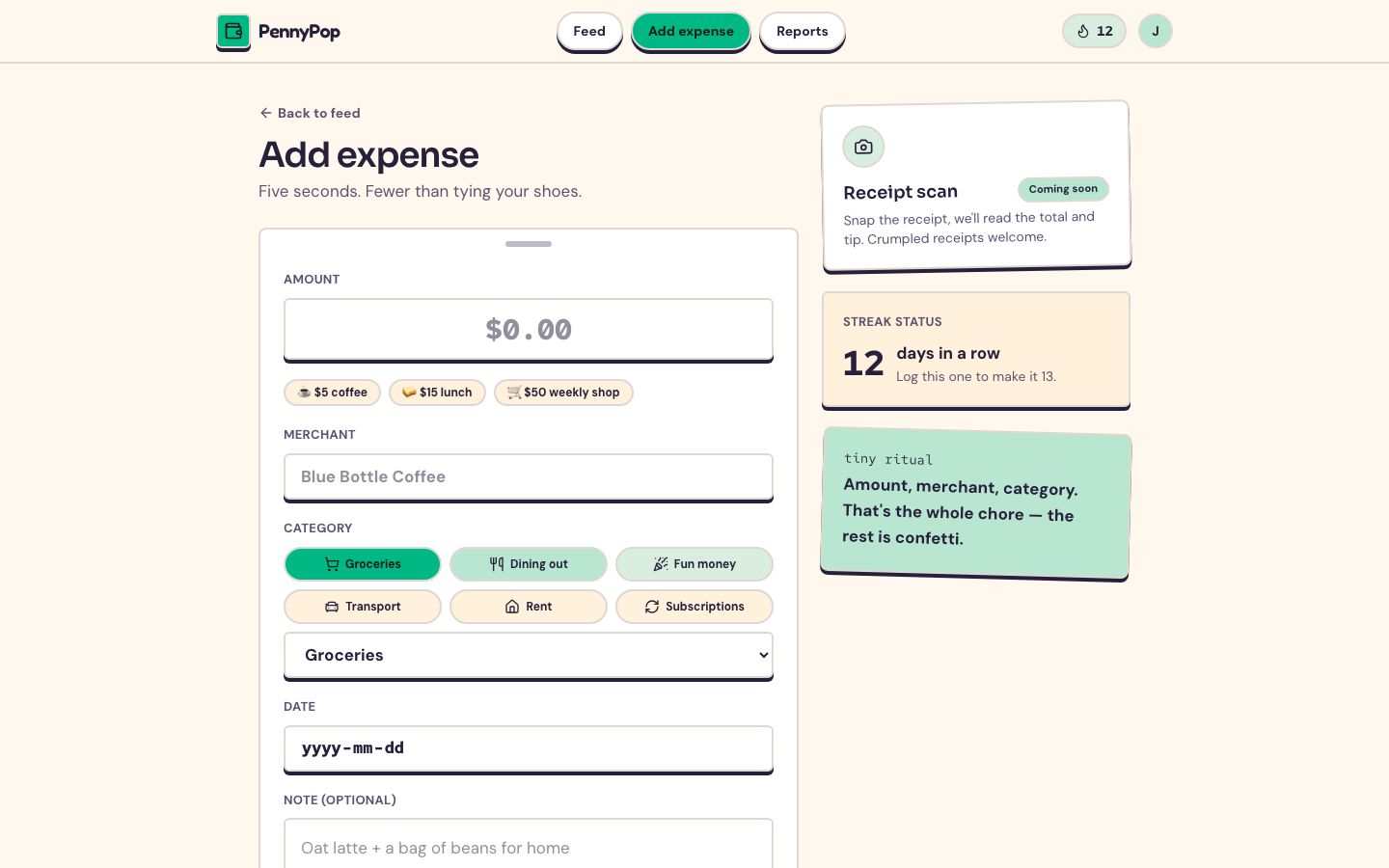 Expense Tracker App Template — add expense page screenshot