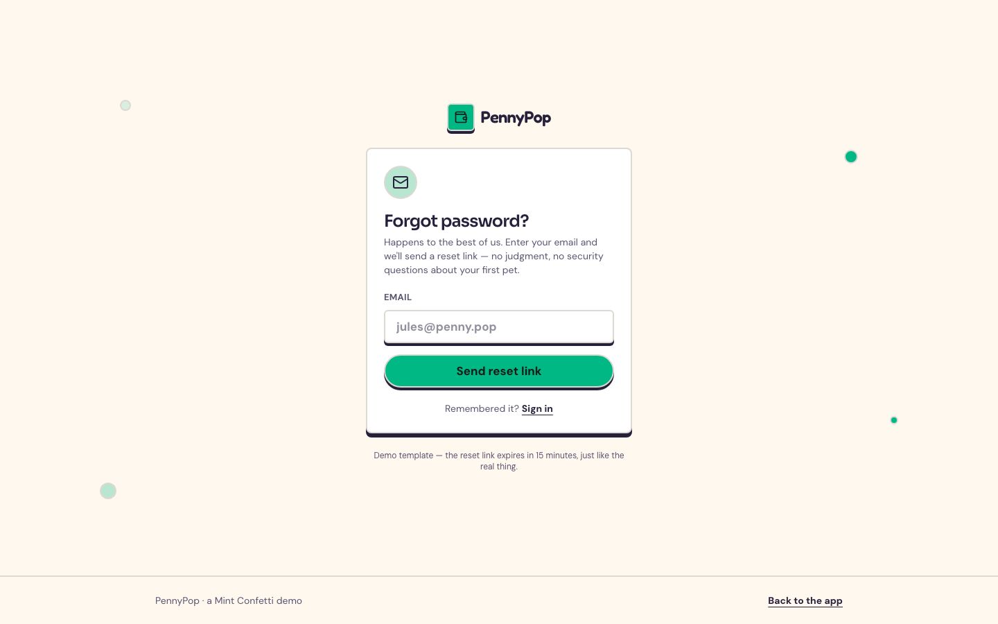 Expense Tracker App Template — forgot password page screenshot