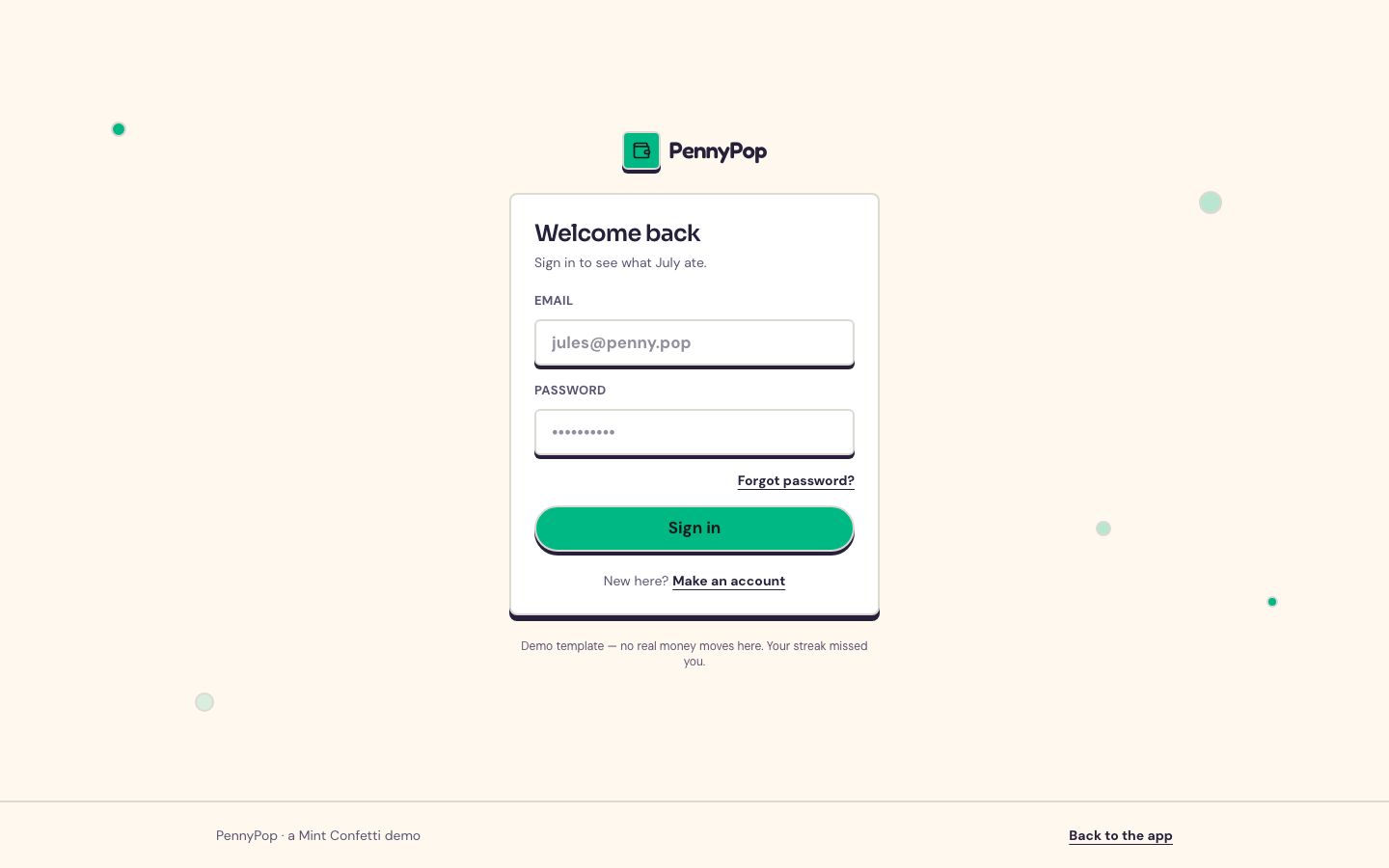 Expense Tracker App Template — login page screenshot