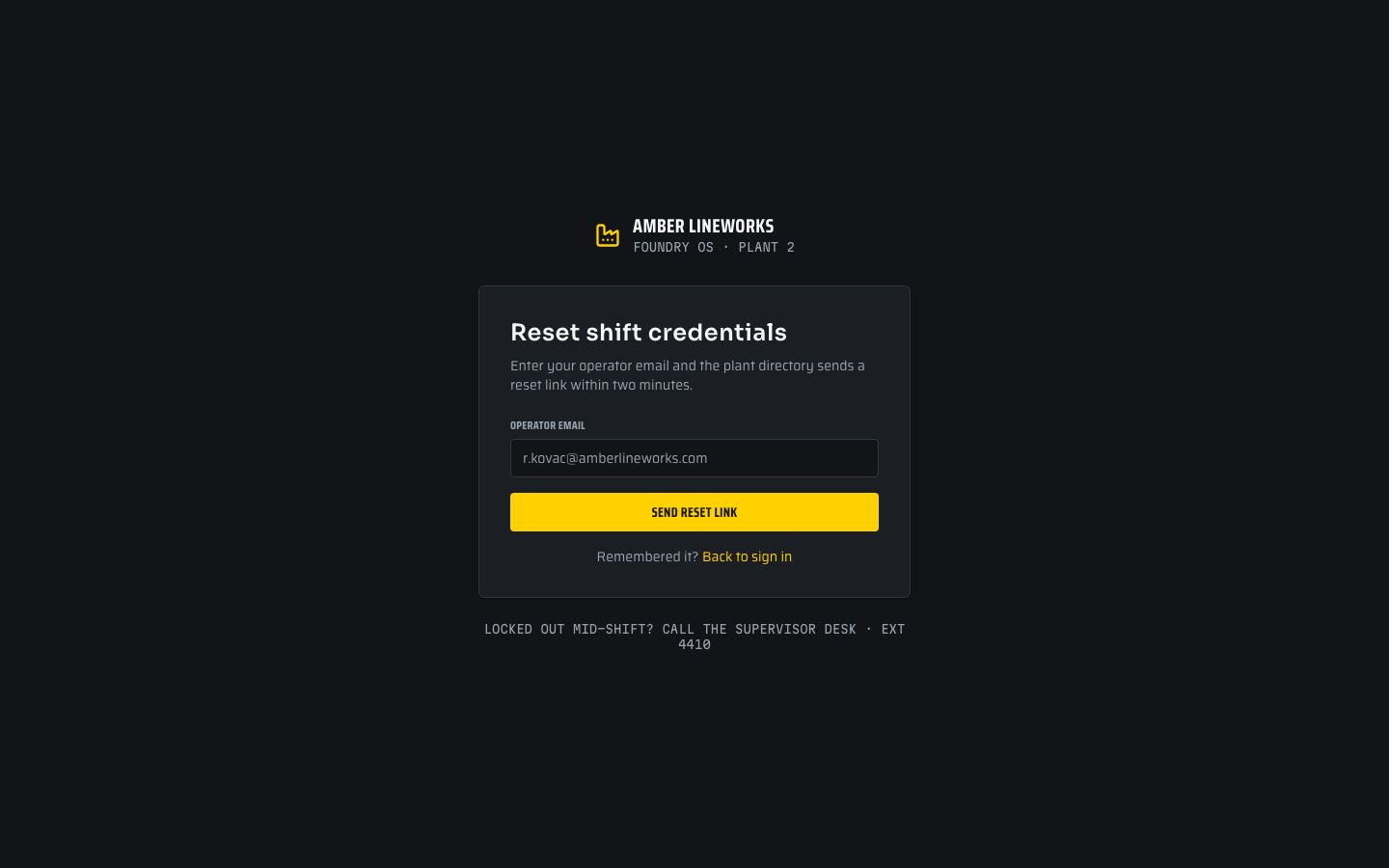 Manufacturing Dashboard Template — forgot password page screenshot