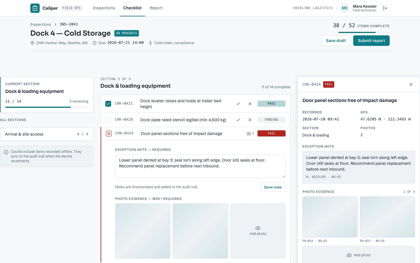 Inspection Checklist App Template — checklist page screenshot