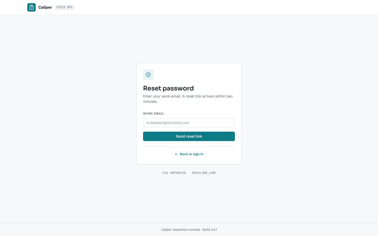 Inspection Checklist App Template — forgot password page screenshot