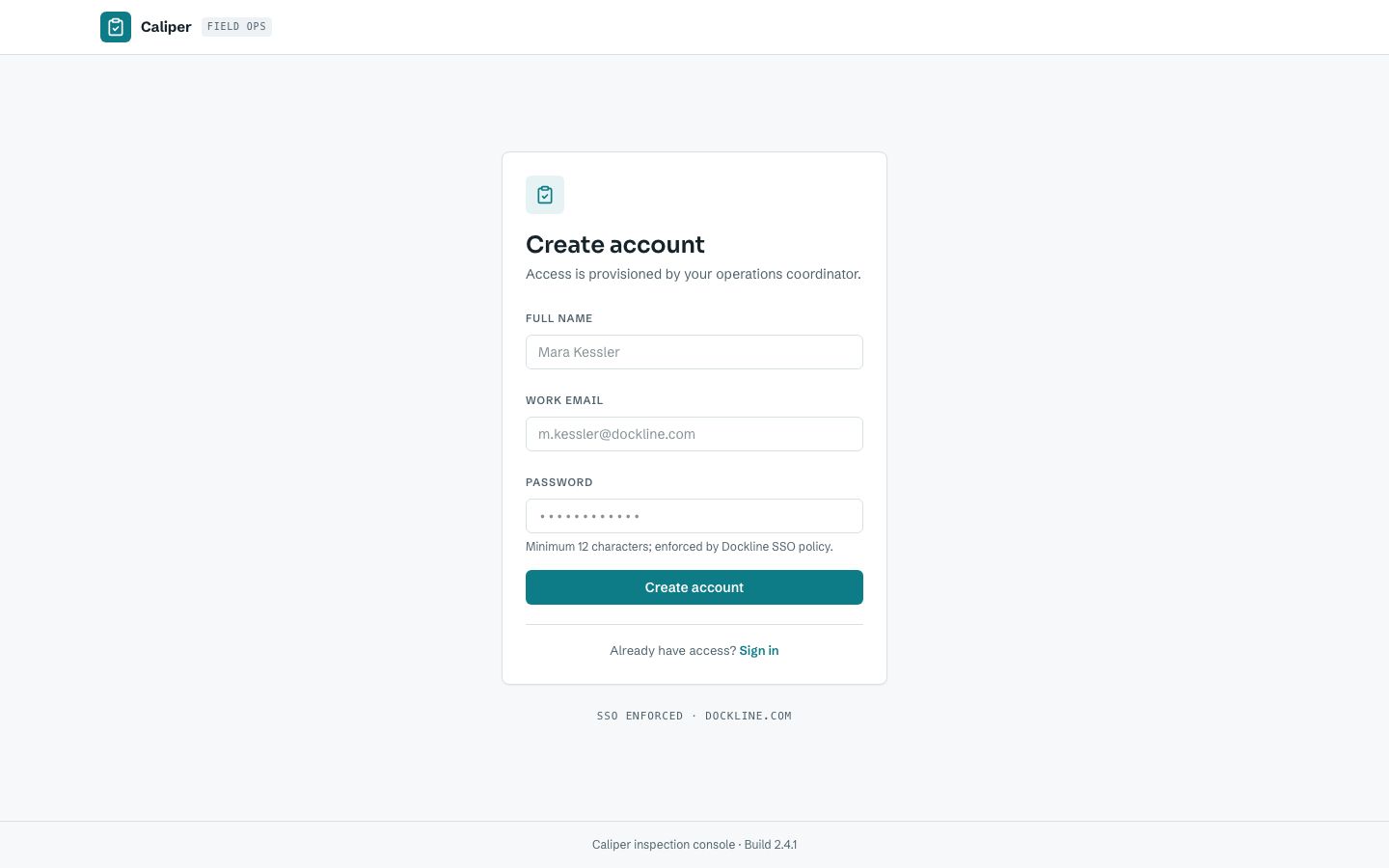 Inspection Checklist App Template — signup page screenshot