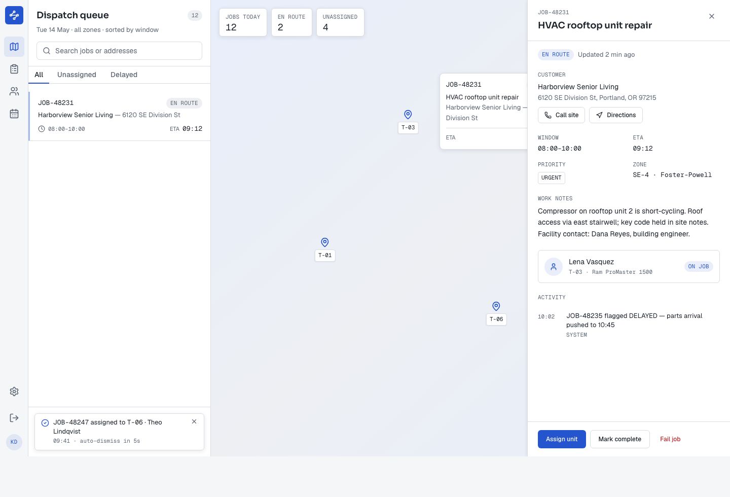 Dispatch Dashboard Template — full page preview