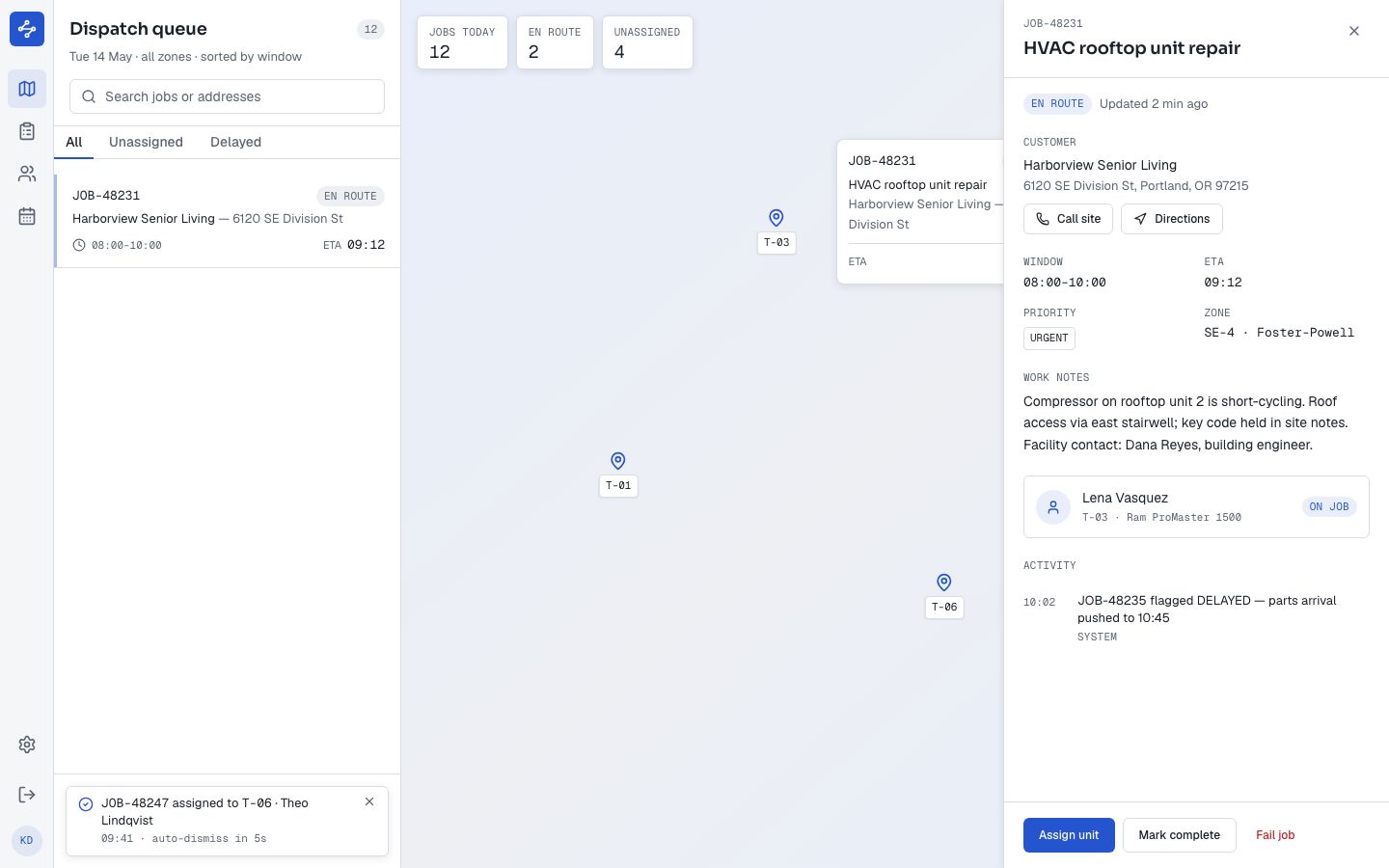 Dispatch Dashboard Template — home page screenshot