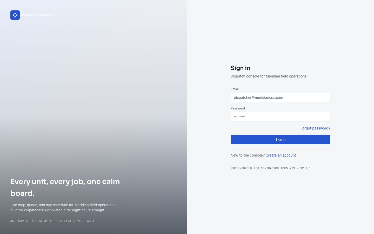 Dispatch Dashboard Template — login page screenshot