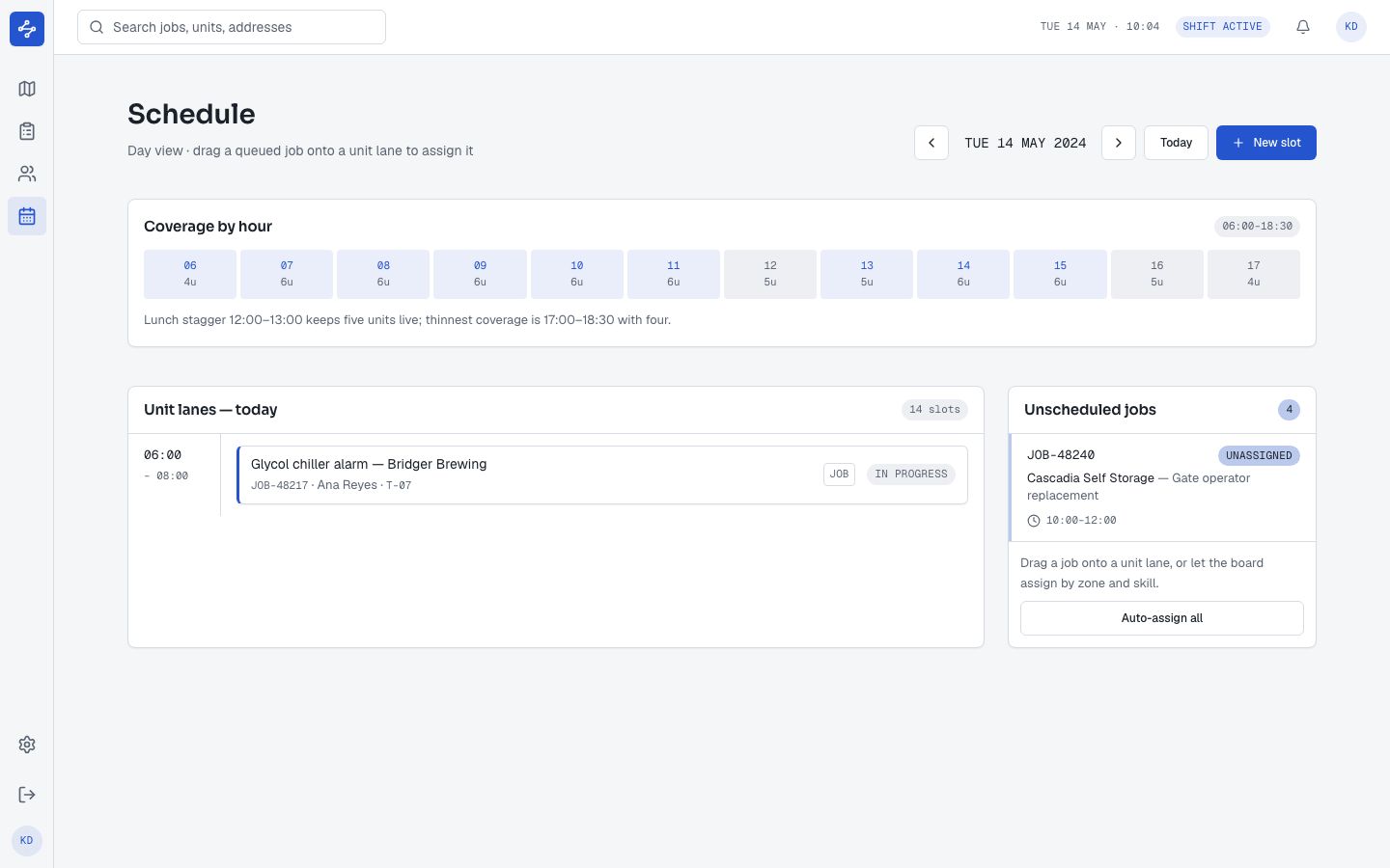 Dispatch Dashboard Template — schedule page screenshot