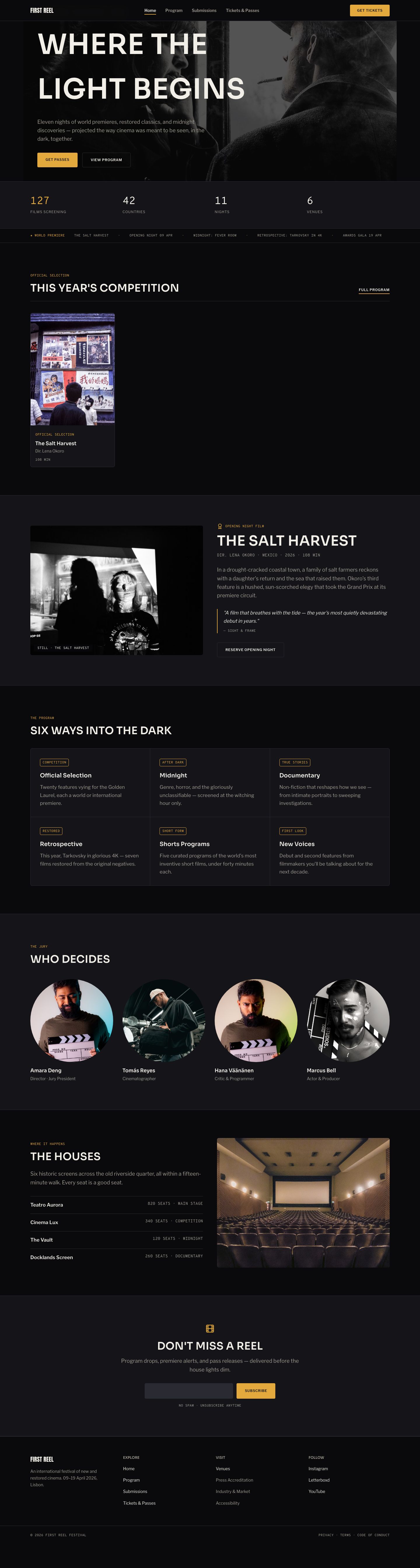 Film Festival Website Template — full page preview