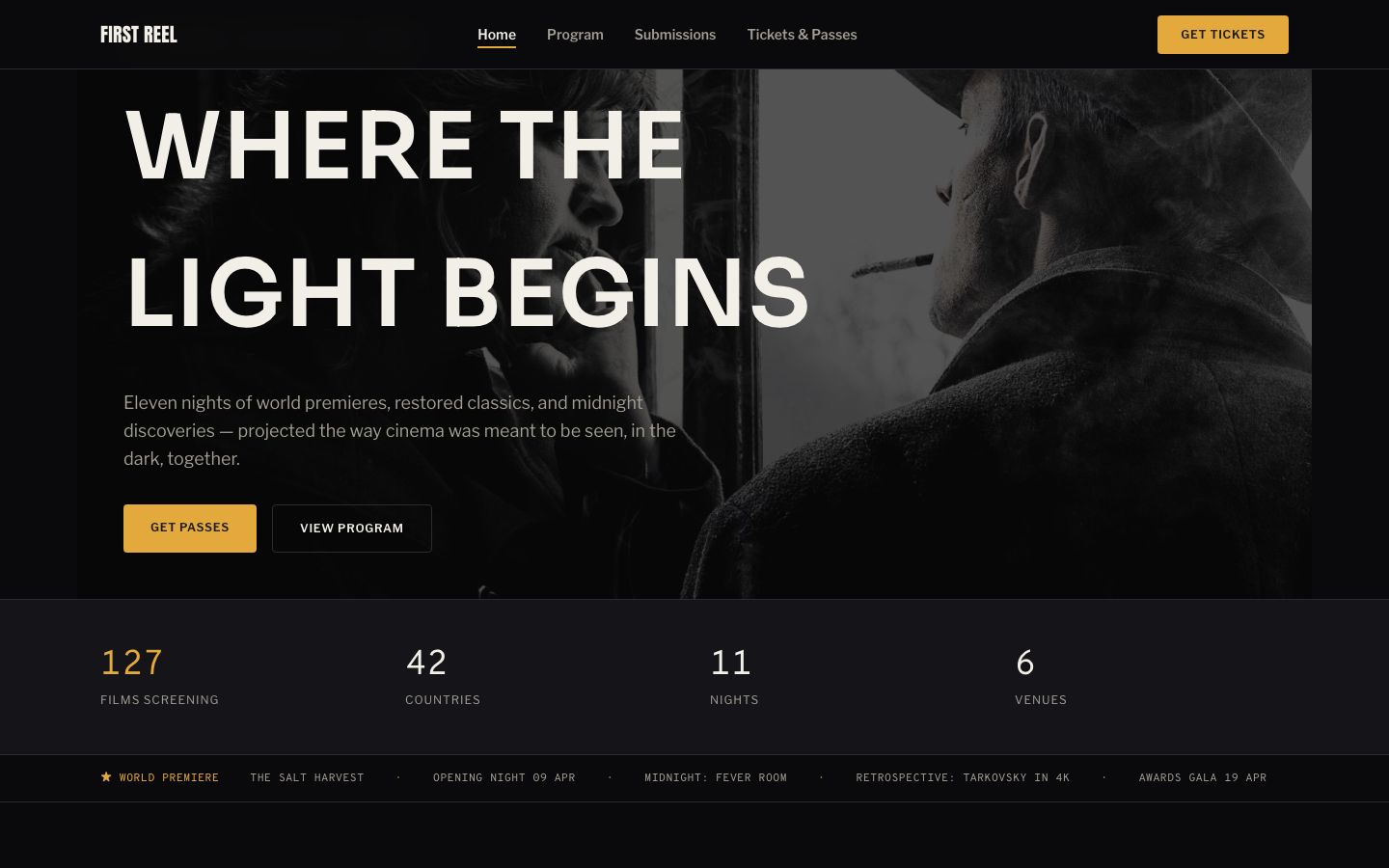 Film Festival Website Template — home page screenshot