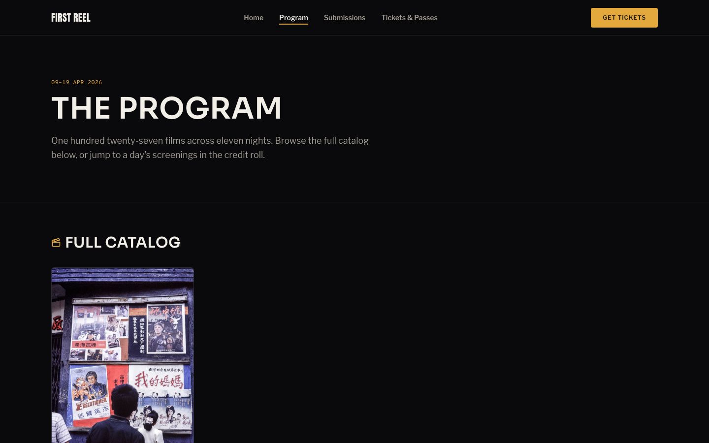 Film Festival Website Template — program page screenshot