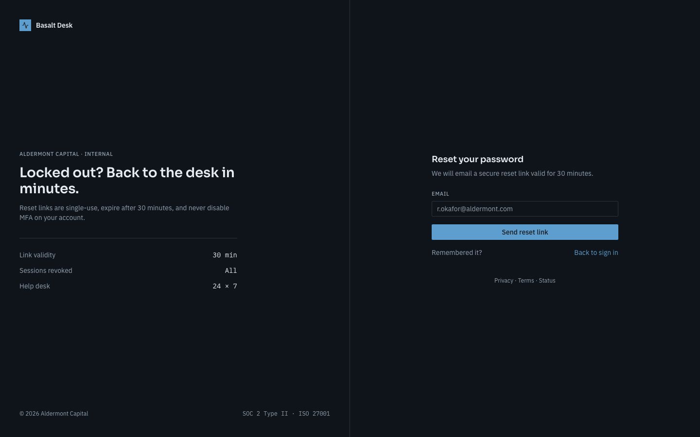 Financial Dashboard Template — forgot password page screenshot