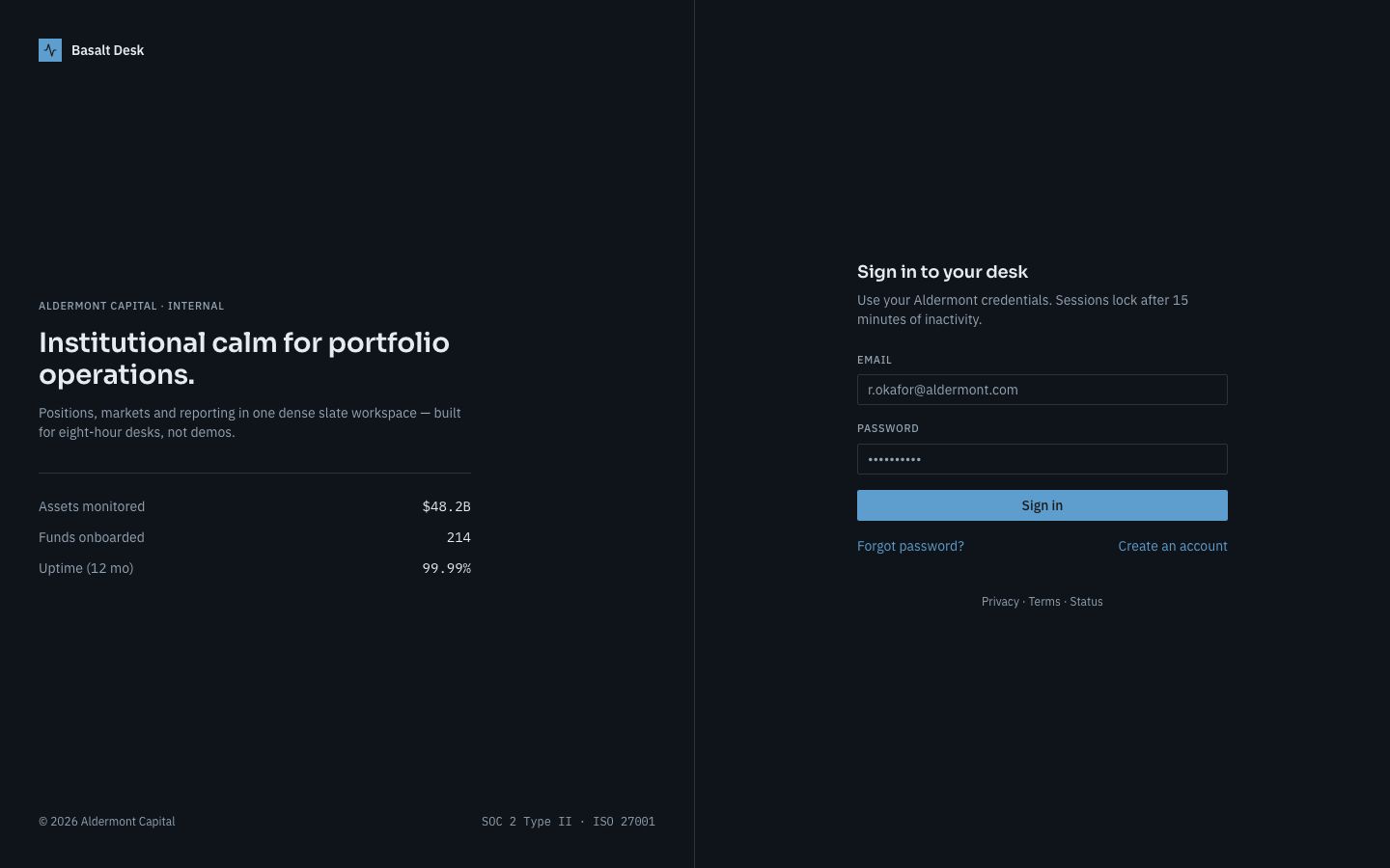 Financial Dashboard Template — login page screenshot