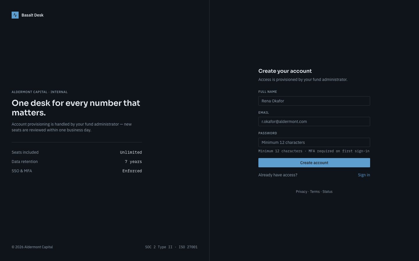 Financial Dashboard Template — signup page screenshot