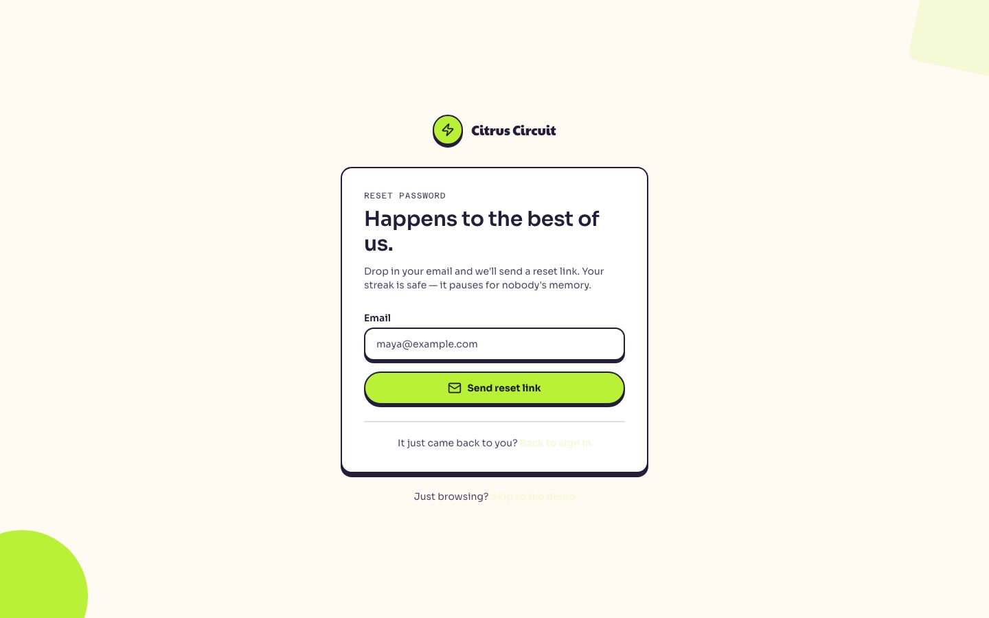 Fitness App Dashboard Template — forgot password page screenshot