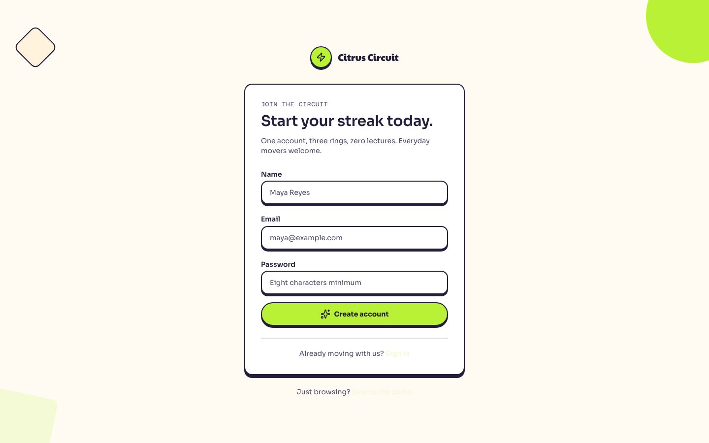 Fitness App Dashboard Template — signup page screenshot