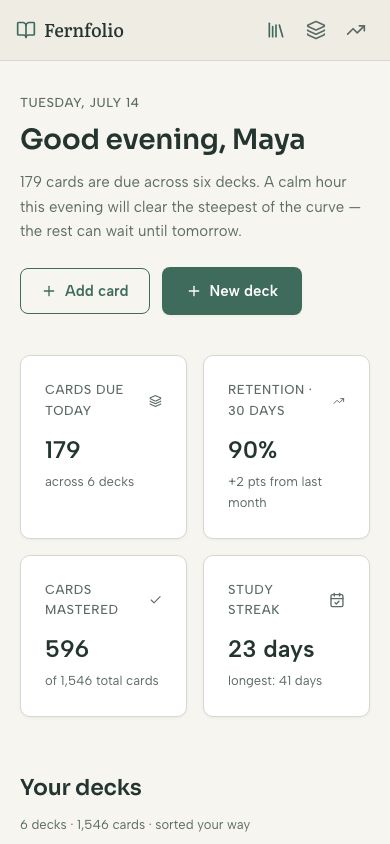 Flashcard App UI Template — responsive mobile layout
