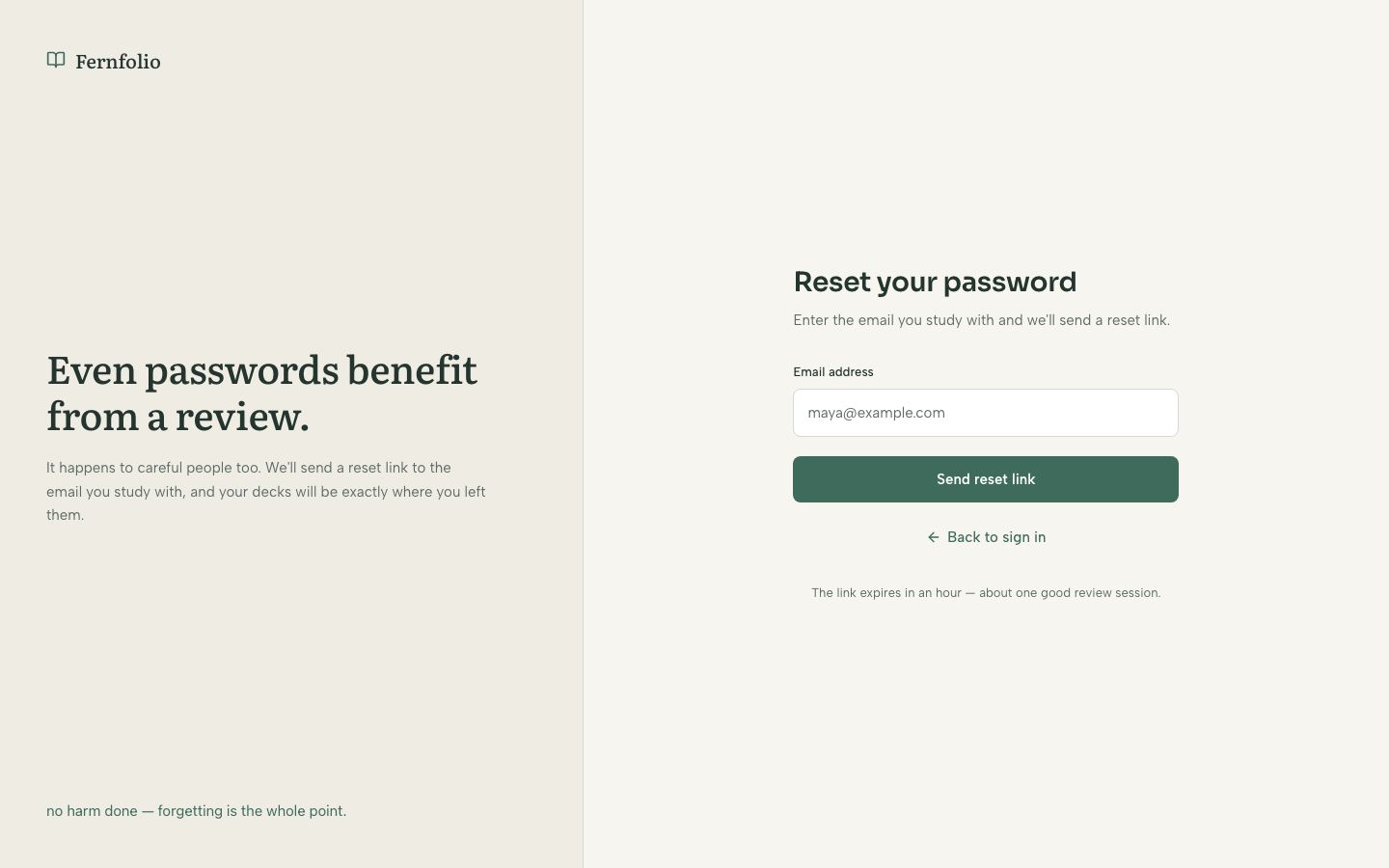 Flashcard App UI Template — forgot password page screenshot