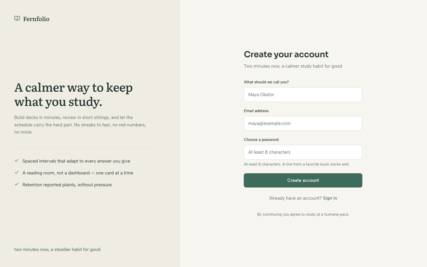 Flashcard App UI Template — signup page screenshot