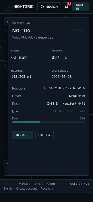 Fleet Tracking Dashboard Template — responsive mobile layout