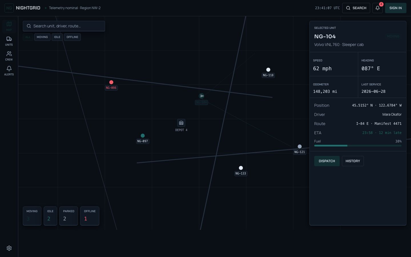 Fleet Tracking Dashboard Template — home page screenshot