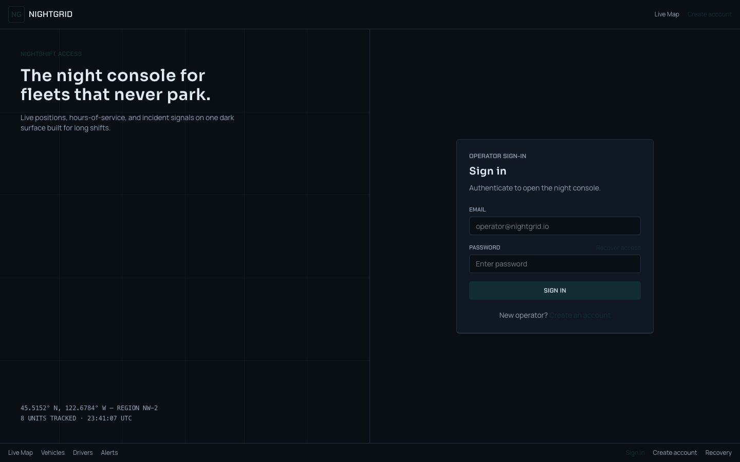 Fleet Tracking Dashboard Template — login page screenshot