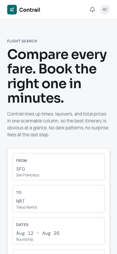 Flight Booking App Template — responsive mobile layout