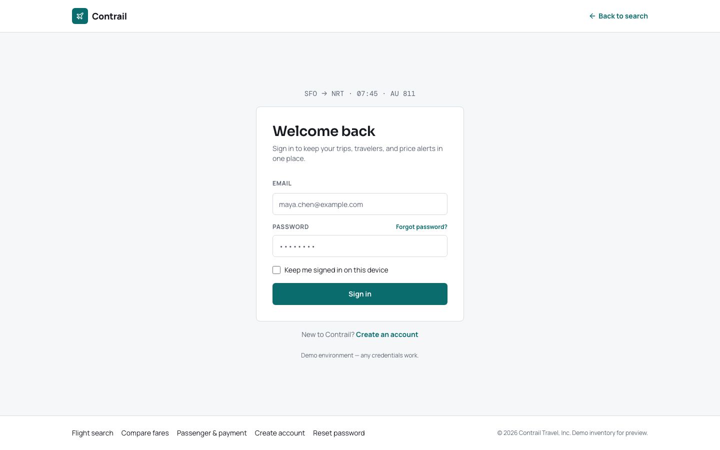 Flight Booking App Template — login page screenshot