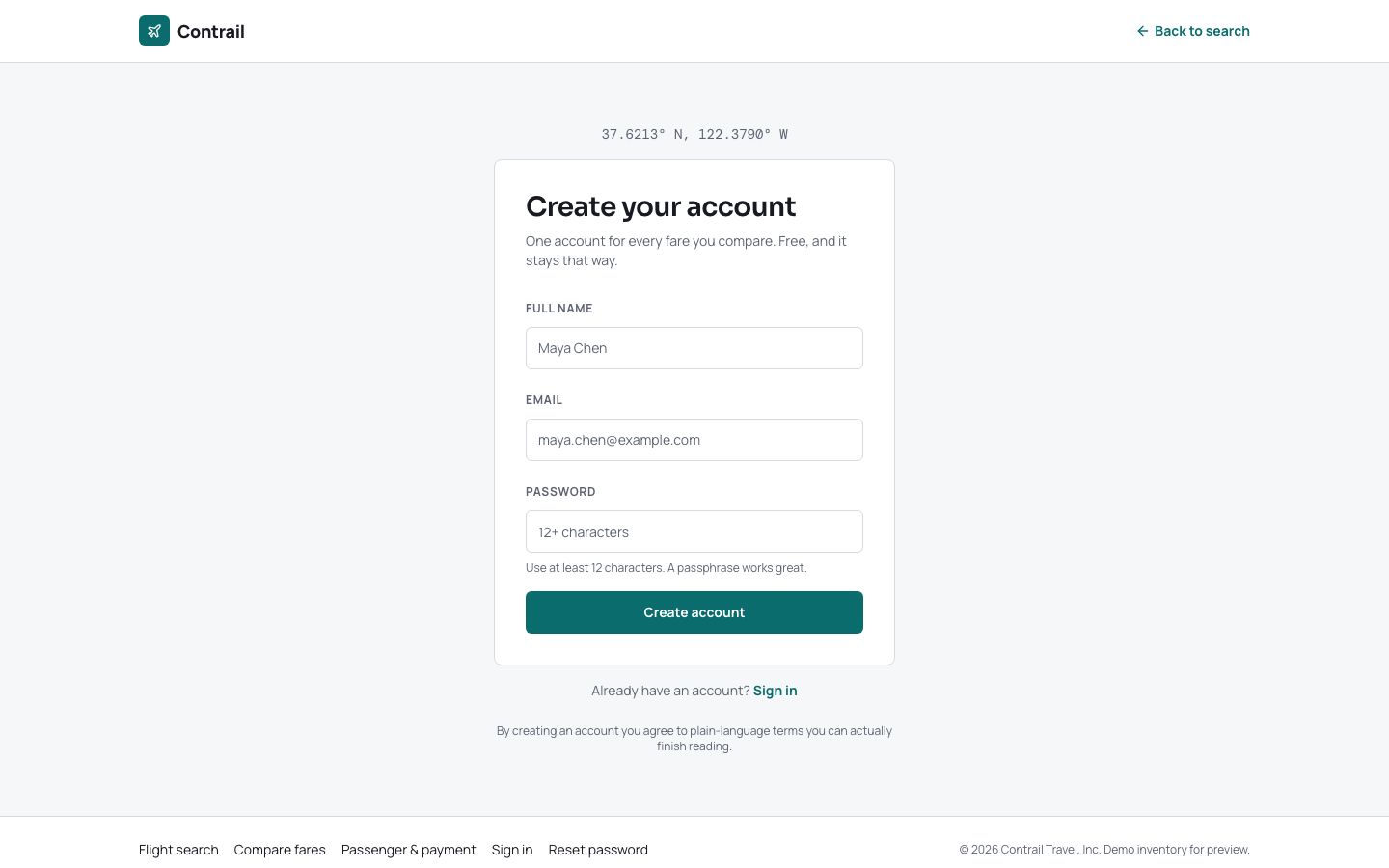Flight Booking App Template — signup page screenshot