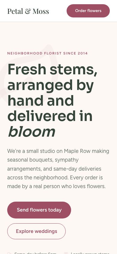 Florist Website Template — responsive mobile layout