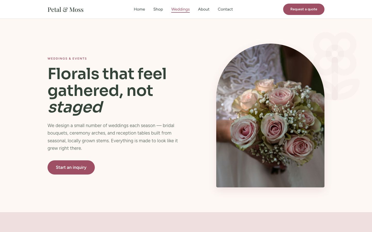 Florist Website Template — weddings page screenshot